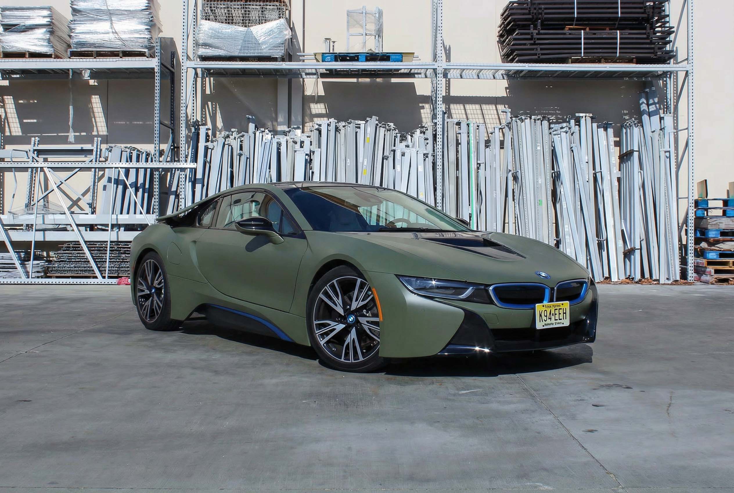 BMW i8 wrapped in Avery Matte Military Green